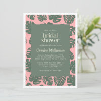 Monstera Plant Botanical Pink Green Bridal Shower