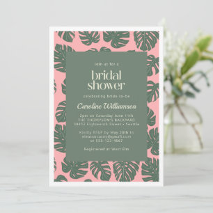 Monstera Plant Botanical Pink Green Bridal Shower Invitation