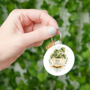 Monstera Plant in Coffee Mug Cosy Botanical Key Ring