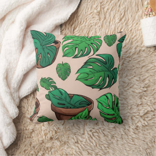 Monstera Plant Pot Pattern Art Cushion