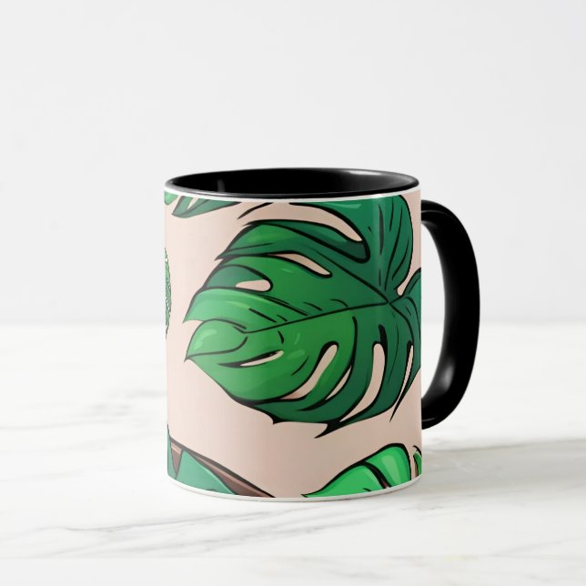 Monstera Plant Pot Pattern Art Mug (Front Right)