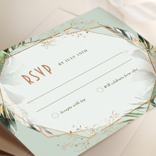 Monstera RSVP Wedding Insert Green & Gold Invitati Invitation