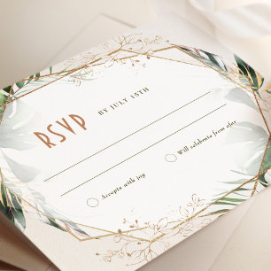 Monstera RSVP Wedding Insert Green & Gold Invitati Invitation