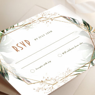 Monstera RSVP Wedding Insert Green & Gold Invitation