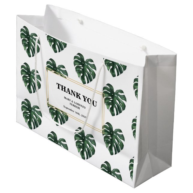 Monstera Thank you Wedding  Large Gift Bag (Front Angled)