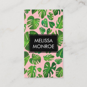 Monstera Tropical Botanical Leaves Chic Watercolor Business Card