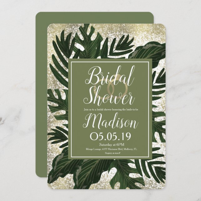 Monstera Tropical Faux Gold Splash Bridal Shower Invitation (Front/Back)