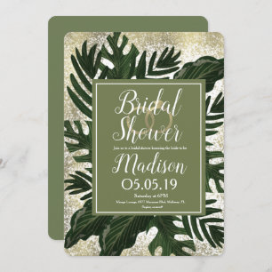 Monstera Tropical Faux Gold Splash Bridal Shower Invitation