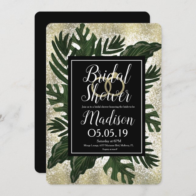 Monstera Tropical Faux Gold Splash Bridal Shower Invitation (Front/Back)