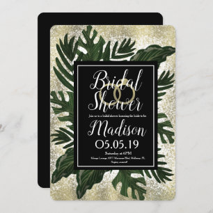 Monstera Tropical Faux Gold Splash Bridal Shower Invitation