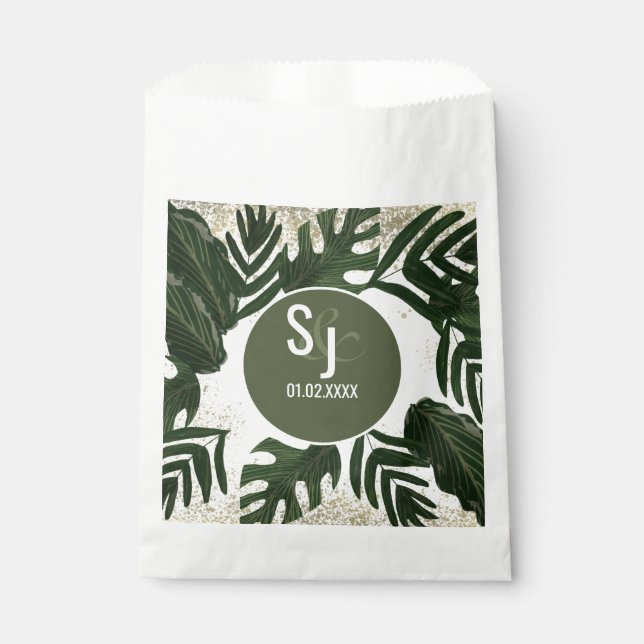 Monstera Tropical Faux Gold Splash Favour Bags (Front)