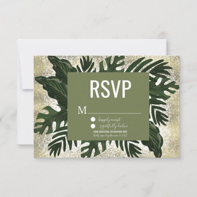 Monstera Tropical Faux Gold Splash RSVP Invitation (Front)