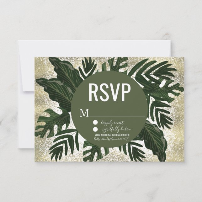 Monstera Tropical Faux Gold Splash RSVP Invitation (Front)