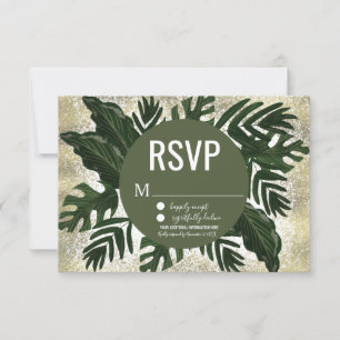 Monstera Tropical Faux Gold Splash RSVP Invitation