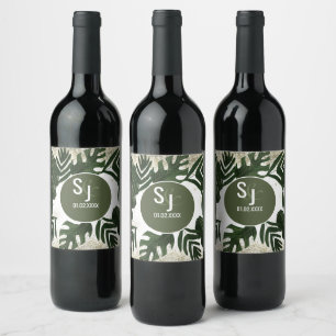 Monstera Tropical Faux Gold Splash Wine Label
