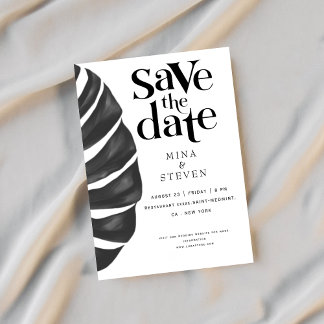 Monstera Tropical floral black and white wedding S Save The Date