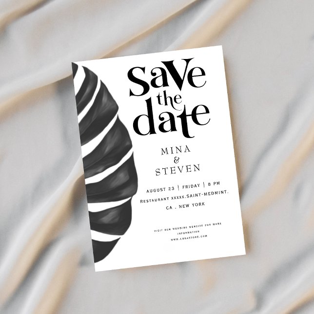 Monstera Tropical floral black and white wedding S Save The Date (Creator Uploaded)