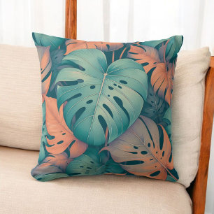 Monstera Tropical Flowers Boho Watercolor Botanica Cushion