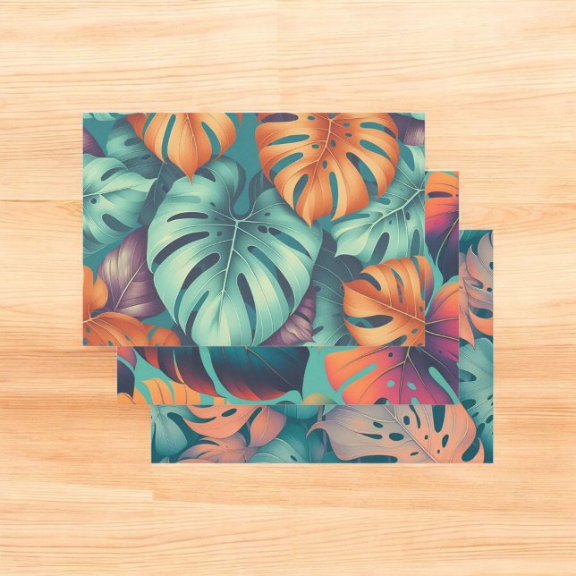 Monstera Tropical Green Palm Leaves Summer  Wrapping Paper Sheet (Creator Uploaded)
