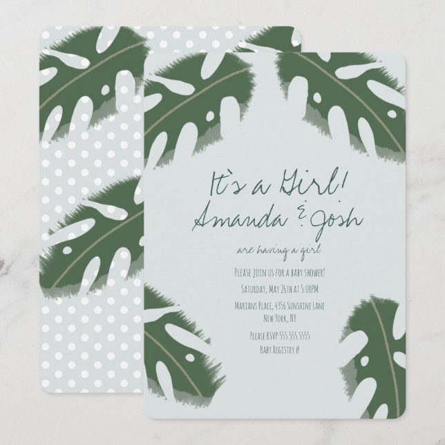 Monstera Tropical Greenery Girl Baby Shower Invitation (Front/Back)