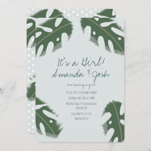 Monstera Tropical Greenery Girl Baby Shower Invitation