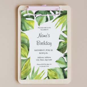 Monstera Tropical Jungle Birthday Party Invitation