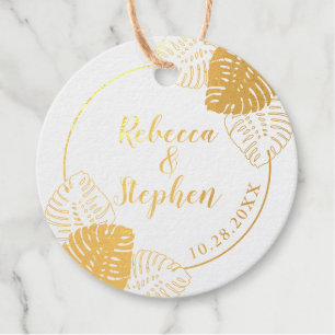 Monstera Tropical Leaf Border REAL FOIL Round Favour Tags