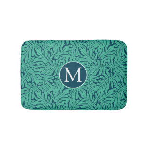 Monstera Tropical Leaf Pattern   Monogram Bath Mat