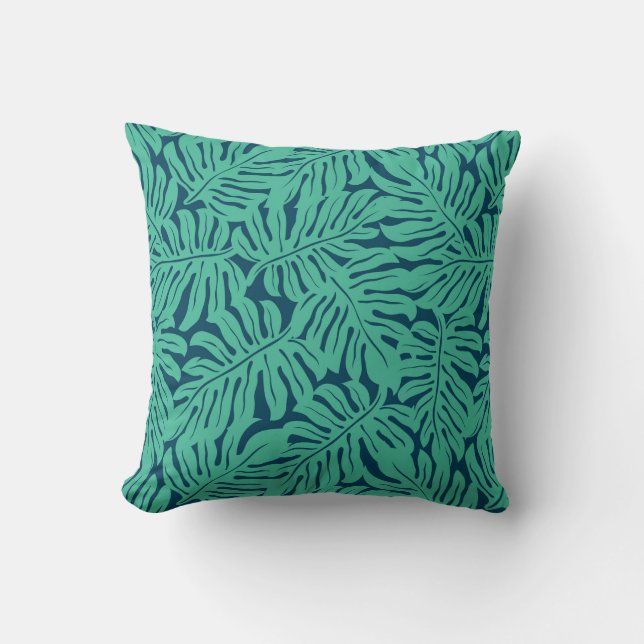 Monstera Tropical Leaf Pattern | Monogram Cushion (Front)