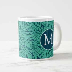 Monstera Tropical Leaf Pattern Monogram Large Coffee Mug