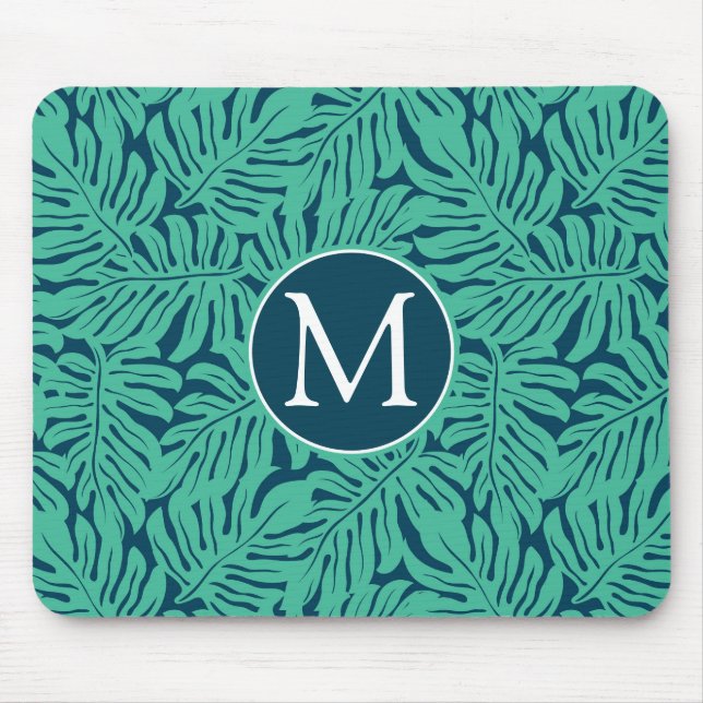 Monstera Tropical Leaf Pattern | Monogram Mouse Mat (Front)