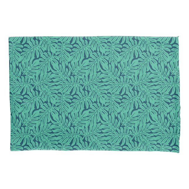 Monstera Tropical Leaf Pattern Pillowcase (Front-Left)