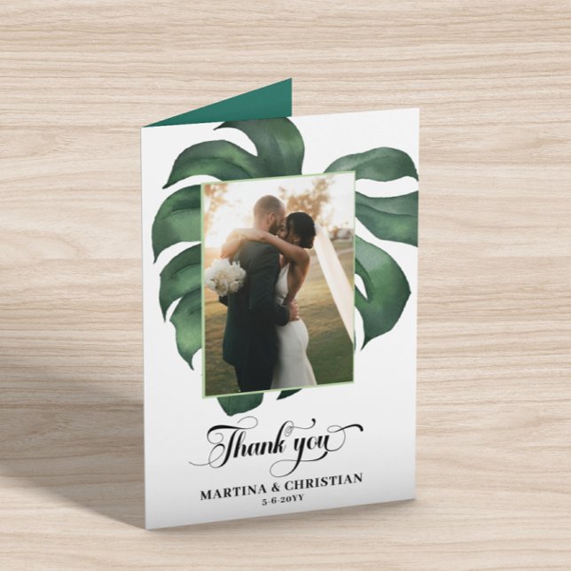 Monstera Tropical Leaf Wedding Folded Thank You Card (Creator Uploaded)