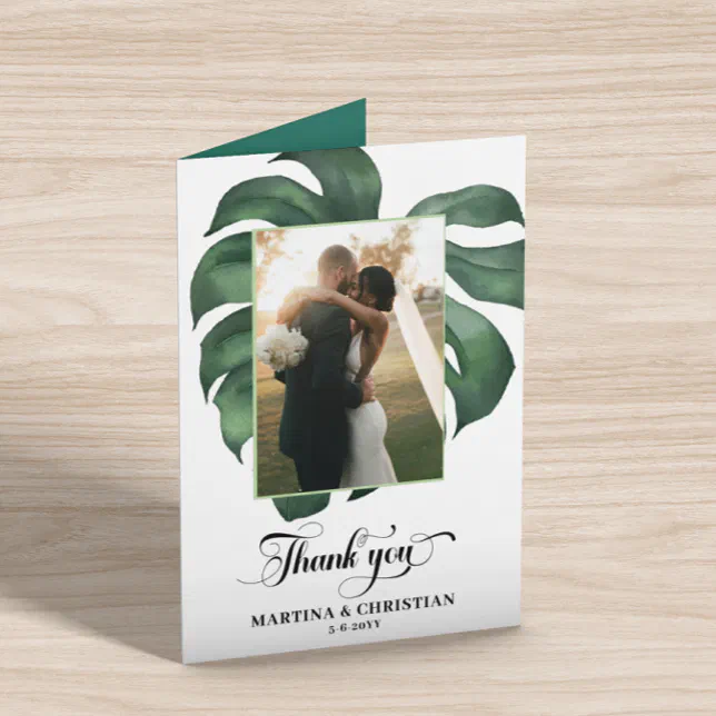Monstera Tropical Leaf Wedding Folded Thank You Card | Zazzle