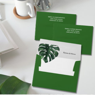 Monstera Tropical Leaf Wedding Return Address Envelope