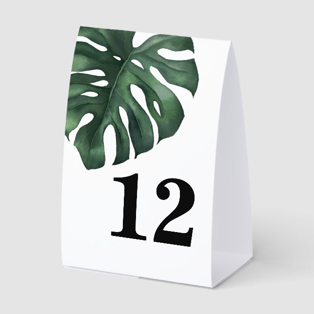 Monstera Tropical Leaf Wedding Table Number (Front)