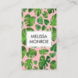 Monstera tropical leaves illustrated watercolor business card