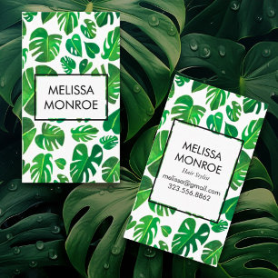 Monstera tropical leaves illustrated watercolor business card