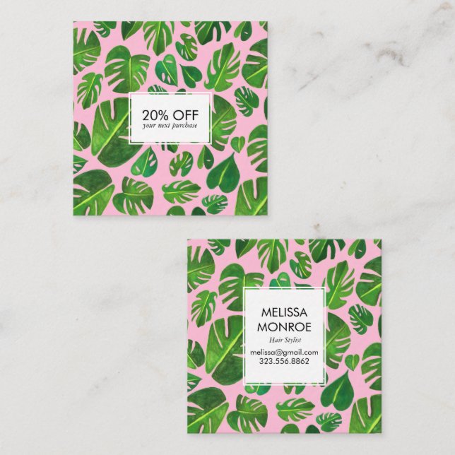 Monstera tropical leaves illustrated watercolor discount card (Front/Back)