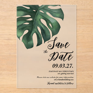 Monstera Tropical Palm Leaf  Save the date Frosted Acrylic Invitations