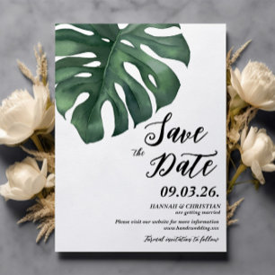 Monstera Tropical Palm Leaf  Save the date Invitation
