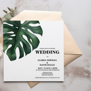 Monstera Tropical Palm Leaf Square Wedding  Invita Invitation