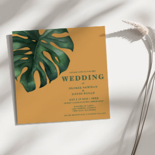 Monstera Tropical Palm Leaf Square Wedding  Invitation
