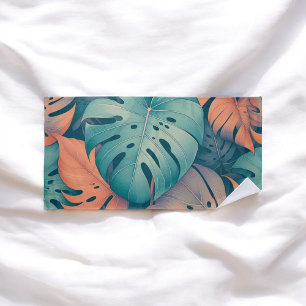 Monstera Tropical Watercolor Greenery Palm Leaves Beach Towel