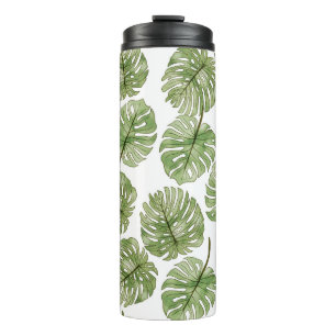 Monstera Watercolor Green Tropical Leaves Seamless Thermal Tumbler