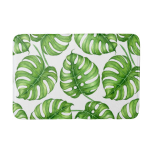 Monstera watercolor pattern bath mat