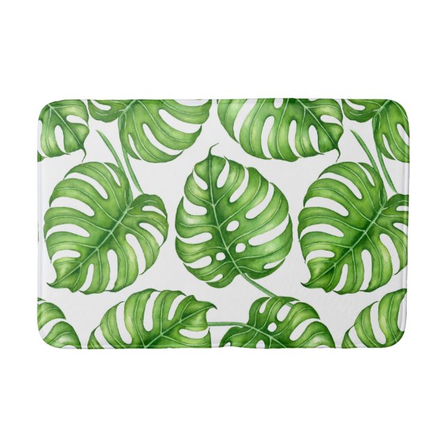 Monstera watercolor pattern bath mat (Front)