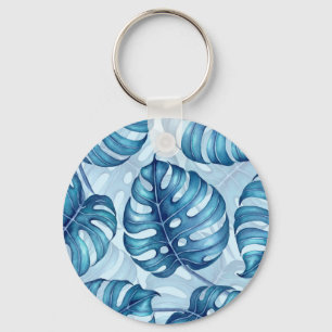 Monstera watercolor pattern blue key ring