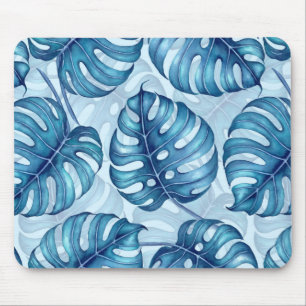 Monstera watercolor pattern blue mouse mat