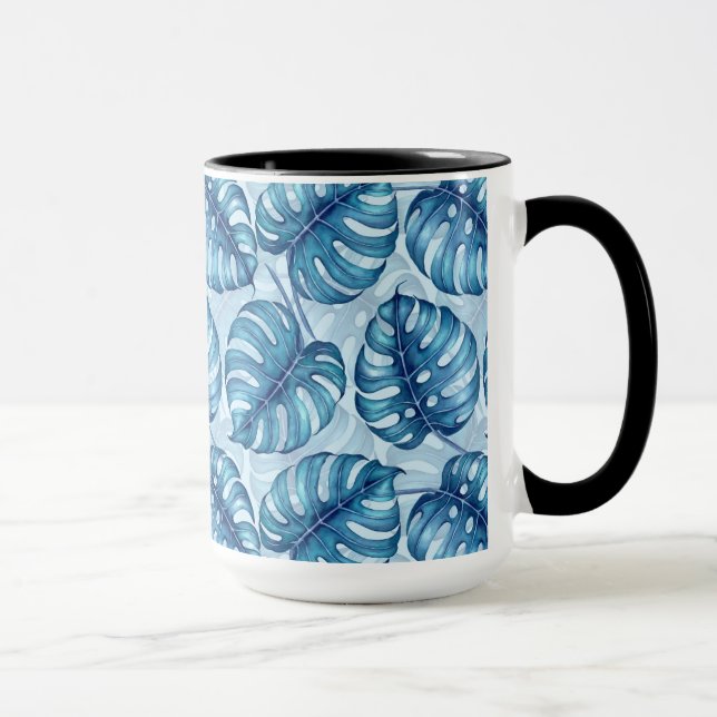 Monstera watercolor pattern blue mug (Right)